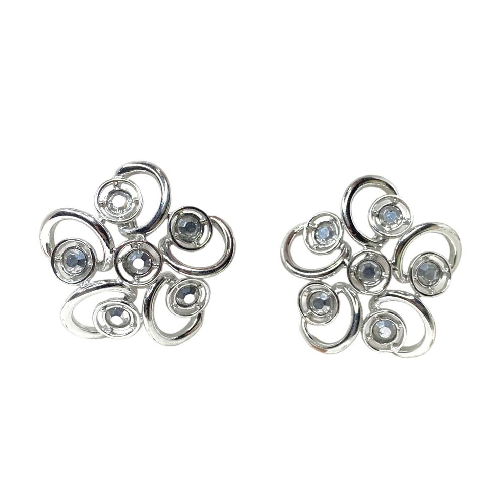 Vtg 1960s Sarah Coventry Celestial Ice Clip On Earrings Silver Tone Rhinestone